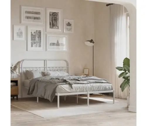 Metallist Voodiraam Peatsiga, Valge, 140X200 Cm