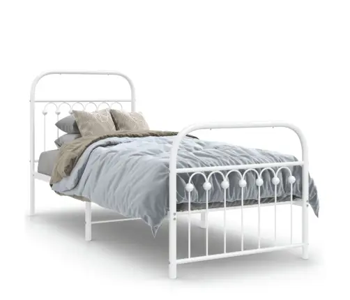 Gultas Rāmis Ar Galvgali Un Kājgali, Balts Metāls, 75X190 Cm Vidaxl