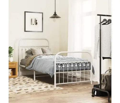 Gultas Rāmis Ar Galvgali Un Kājgali, Balts Metāls, 90X190 Cm Vidaxl