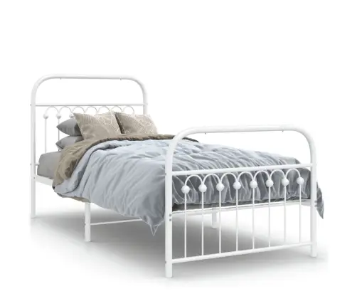 Gultas Rāmis Ar Galvgali Un Kājgali, Balts Metāls, 90X200 Cm Vidaxl