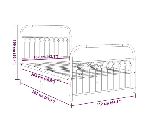Gultas Rāmis Ar Galvgali Un Kājgali, Balts Metāls, 107X203 Cm Vidaxl