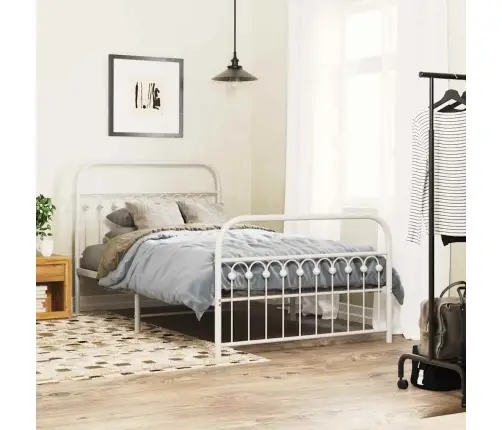 Gultas Rāmis Ar Galvgali Un Kājgali, Balts Metāls, 107X203 Cm Vidaxl