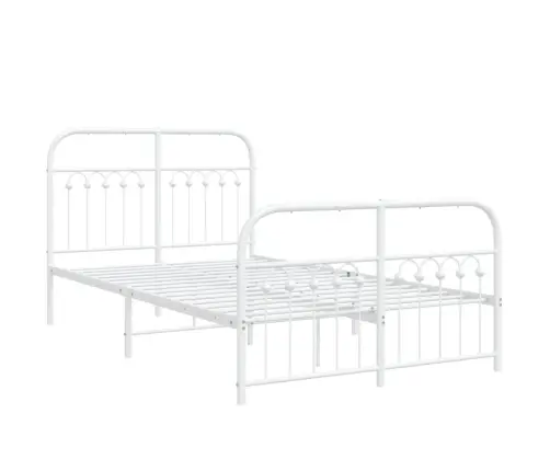 Gultas Rāmis Ar Galvgali Un Kājgali, Balts Metāls, 120X190 Cm Vidaxl