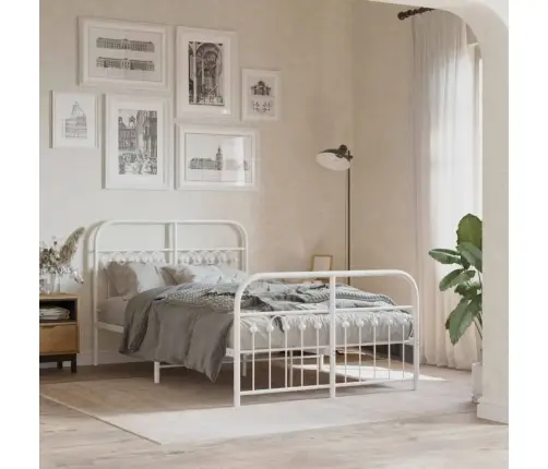 Gultas Rāmis Ar Galvgali Un Kājgali, Balts Metāls, 120X190 Cm Vidaxl
