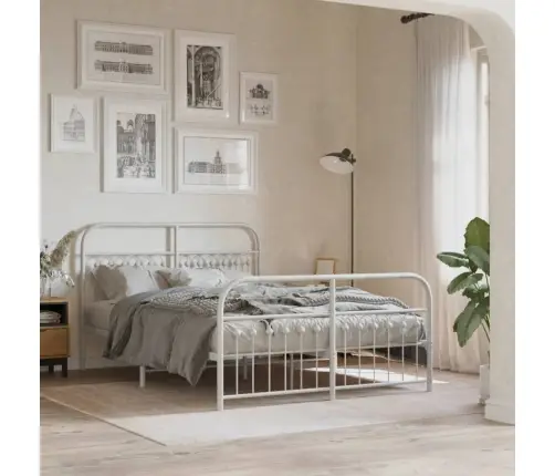 Metallist Voodiraam Peatsi Ja Jalutsiga, Valge, 137 X 190 Cm