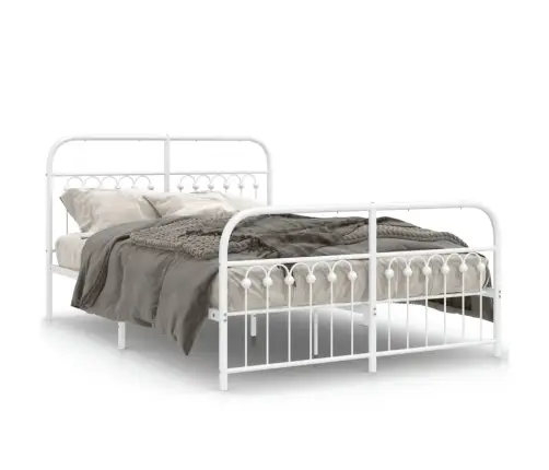 Metallist Voodiraam Peatsi Ja Jalutsiga, Valge, 140 X 190 Cm