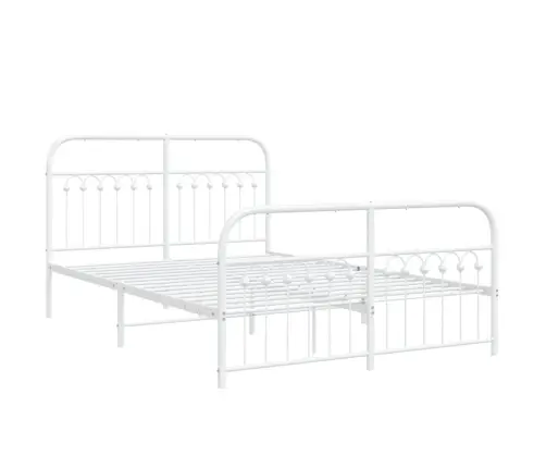 Gultas Rāmis Ar Galvgali Un Kājgali, Balts Metāls, 140X190 Cm Vidaxl