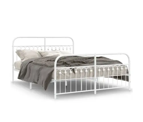 Gultas Rāmis Ar Galvgali Un Kājgali, Balts Metāls, 150X200 Cm Vidaxl