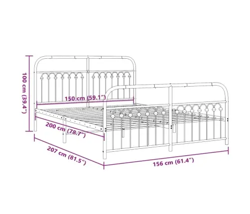 Gultas Rāmis Ar Galvgali Un Kājgali, Balts Metāls, 150X200 Cm Vidaxl