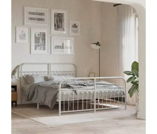 Gultas Rāmis Ar Galvgali Un Kājgali, Balts Metāls, 150X200 Cm Vidaxl