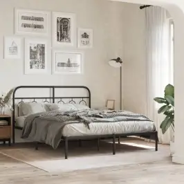 Gultas Rāmis Ar Galvgali, Melns Metāls, 135X190 Cm Vidaxl