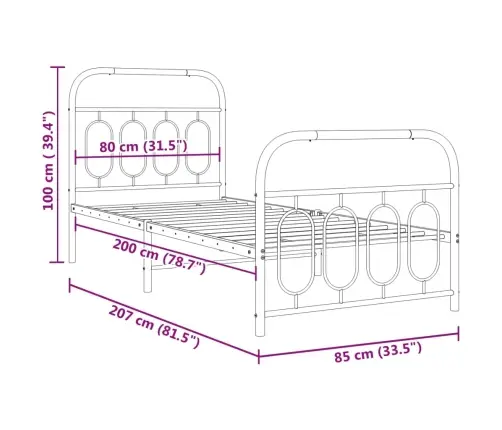 Gultas Rāmis Ar Galvgali Un Kājgali, Melns Metāls, 80X200 Cm Vidaxl