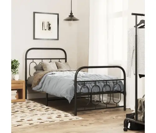 Gultas Rāmis Ar Galvgali Un Kājgali, Melns Metāls, 80X200 Cm Vidaxl