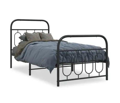 Metallist Voodiraam Peatsi Ja Jalutsiga, Must, 90X200 Cm