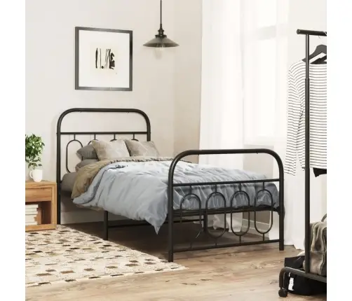 Metallist Voodiraam Peatsi Ja Jalutsiga, Must, 90X200 Cm