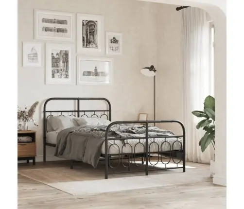 Gultas Rāmis Ar Galvgali Un Kājgali, Melns Metāls, 120X200 Cm Vidaxl