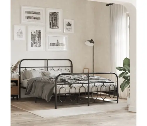 Gultas Rāmis Ar Galvgali Un Kājgali, Melns Metāls, 140X200 Cm Vidaxl