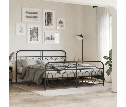 Gultas Rāmis Ar Galvgali Un Kājgali, Melns Metāls, 183X213 Cm Vidaxl
