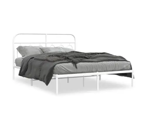 Gultas Rāmis Ar Galvgali, Balts Metāls, 135X190 Cm Vidaxl