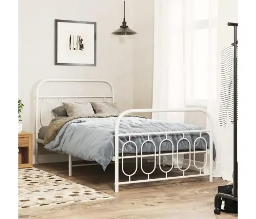 Metallist Voodiraam Peatsi Ja Jalutsiga, Valge, 100X190 Cm