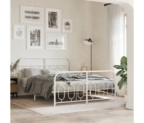 Gultas Rāmis Ar Galvgali Un Kājgali, Balts Metāls, 140X200 Cm Vidaxl
