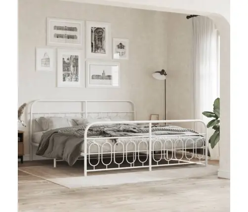 Gultas Rāmis Ar Galvgali Un Kājgali, Balts Metāls, 200X200 Cm Vidaxl