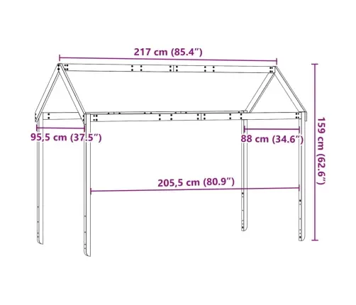 Vaikiškos Lovos Stogas, 217X95,5X159cm Pušies Medienos Masyvas