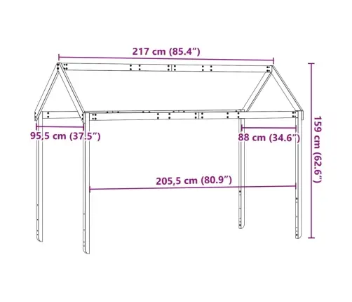Bērnu Gultas Jumts, Balts, 217X95,5X159 Cm, Priedes Masīvkoks Vidaxl
