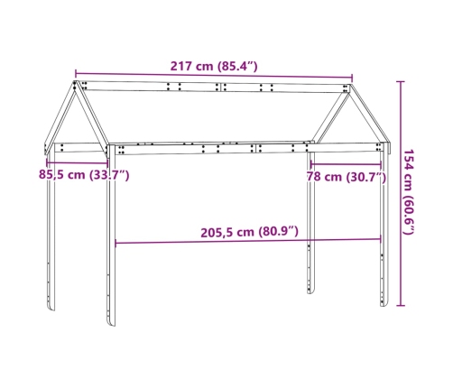 Bērnu Gultas Jumts, Brūns, 217X85,5X154 Cm, Priedes Masīvkoks Vidaxl