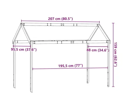 Bērnu Gultas Jumts, 207X95,5X159 Cm, Priedes Masīvkoks Vidaxl