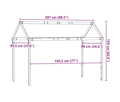 Bērnu Gultas Jumts, Brūns, 207X95,5X159 Cm, Priedes Masīvkoks Vidaxl