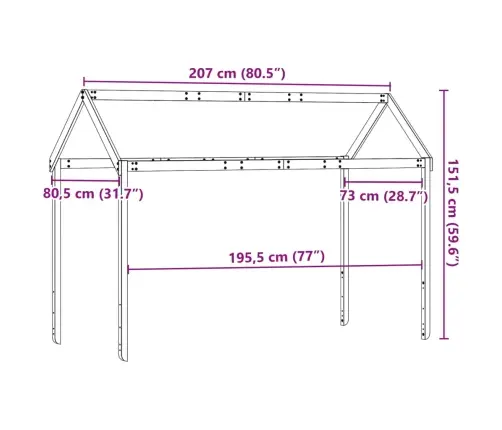 Bērnu Gultas Jumts, 207X80,5X151,5 Cm, Priedes Masīvkoks Vidaxl