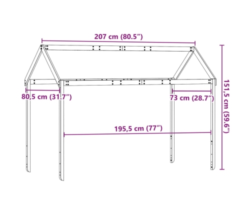 Bērnu Gultas Jumts, Brūns, 207X80,5X151,5 Cm, Priedes Masīvkoks Vidaxl