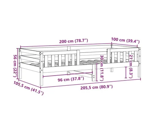 Gulta Bez Matrača, Balts, 100X200 Cm, Priedes Masīvkoks Vidaxl