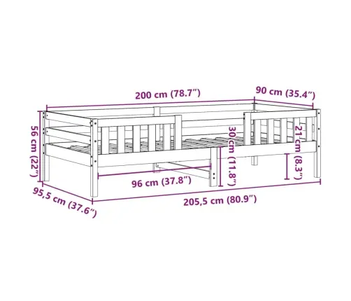 Gulta Bez Matrača, 90X200 Cm, Priedes Masīvkoks Vidaxl