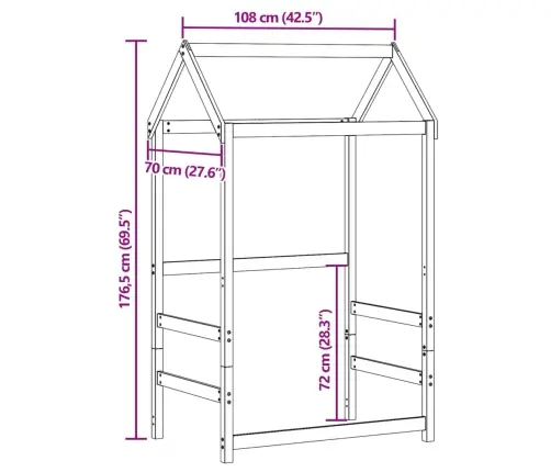 Vaikiškos Lovos Stogas, Vaško Rudas, 108X70X176,5cm Pušis