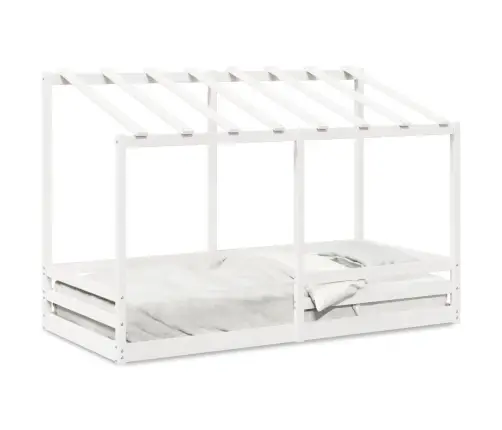 Lastevoodi Koos Katusega, Valge, 90 X 200 cm Männipuit