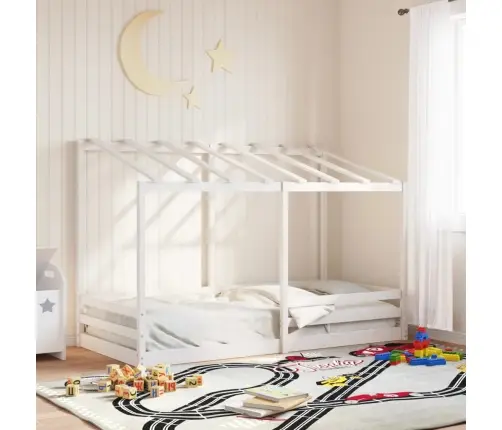 Lastevoodi Koos Katusega, Valge, 90 X 200 cm Männipuit