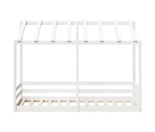 Lastevoodi Koos Katusega, Valge, 90 X 190 cm Männipuit