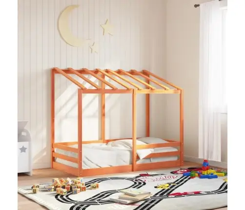 Bērnu Gulta Ar Jumtu, Vaska Brūna, 80X160 Cm, Priedes Masīvkoks Vidaxl