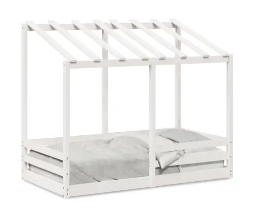 Bērnu Gulta Ar Jumtu, Balta, 70X140 Cm, Priedes Masīvkoks Vidaxl