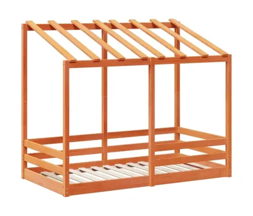 Bērnu Gulta Ar Jumtu, Vaska Brūna, 70X140 Cm, Priedes Masīvkoks Vidaxl