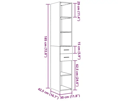 Kõrge Kapp, Must, 30X42,5X185 Cm Tehispuit