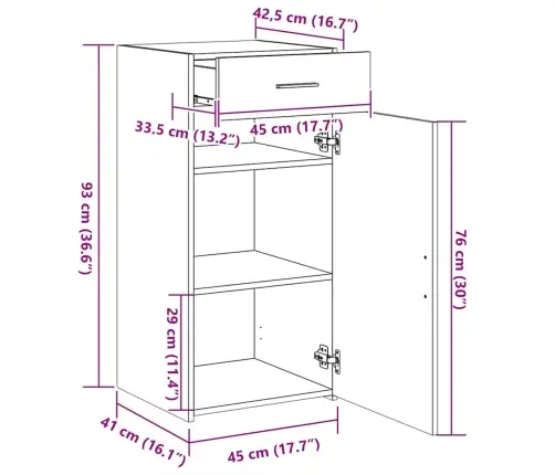 Puhvetkapp, Hall Sonoma Tamm, 45X42,5X93 cm Tehispuit