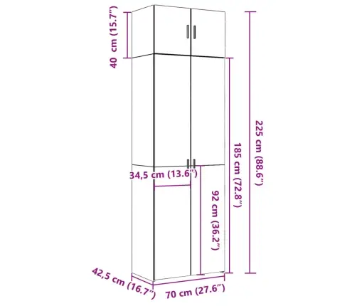 Skapis, Ozolkoka Krāsā, 70X42,5X225 Cm, Inženierijas Koks Vidaxl