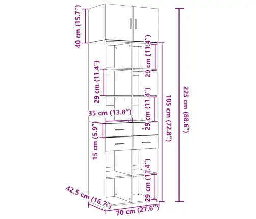 Skapis, Balts, 70X42,5X225 Cm, Inženierijas Koks Vidaxl