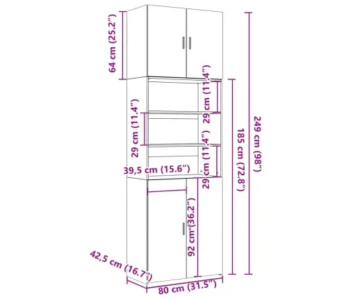 Komoda, Dūminio Ąžuolo Spalvos, 80X42,5X249cm Apdirbta Mediena