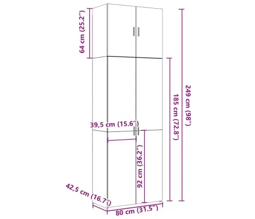 Augstais Skapītis Koka Krāsa 80X42,5X249Cm Inženierijas Koks Vidaxl