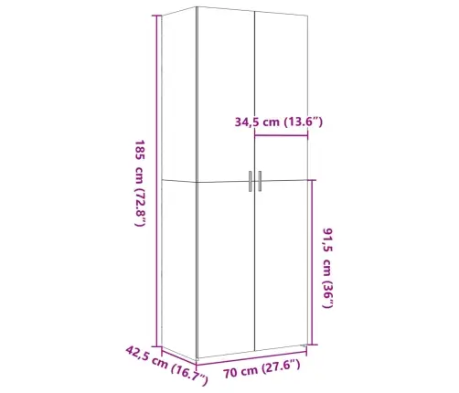 Augstais Skapītis Pelēka Ozola 70X42,5X185 Cm Inženierijas Koks Vidaxl