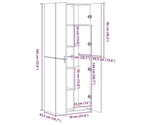 Augstais Skapītis, Koka Krāsa, 70X42,5X185Cm, Inženierijas Koks Vidaxl